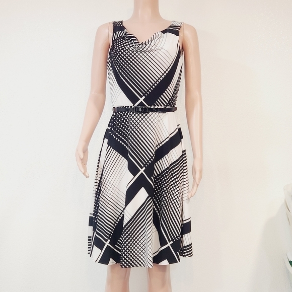 WHBM Cowl‑Neck Check Dress | Black‑&‑White Sleeveless A‑Line Size 4 - Picture 1 of 12